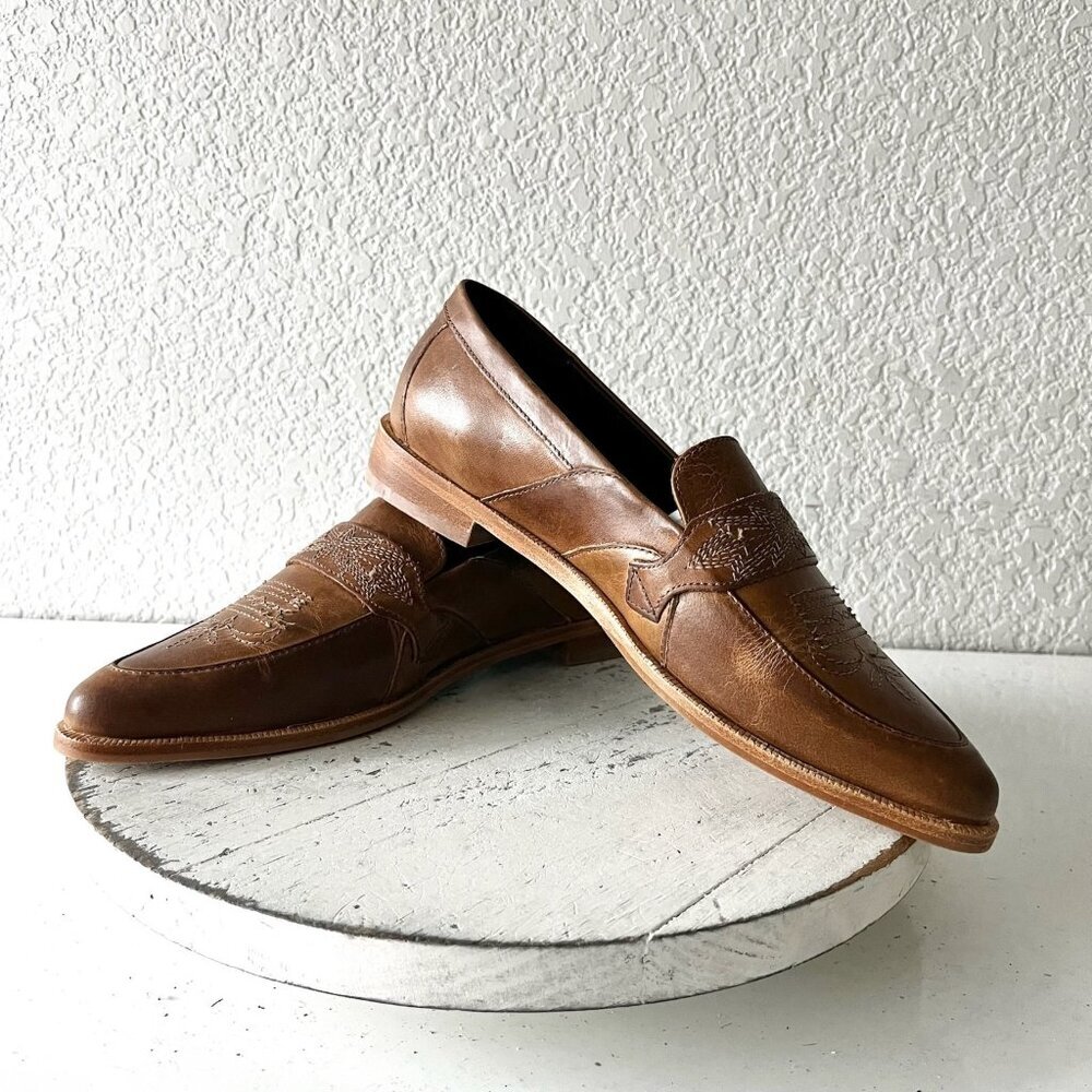Lane Boots Womens Western Flats MARTINGALE Brown Cowgirl Loafer Slip On 8.5